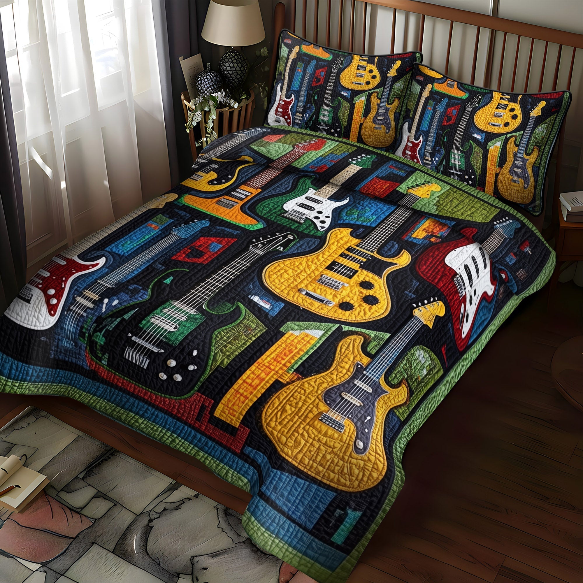 Acoustic Vibes Quilted Bedding Set Duvet Cover Best Christmas Gifts For Guitar Players