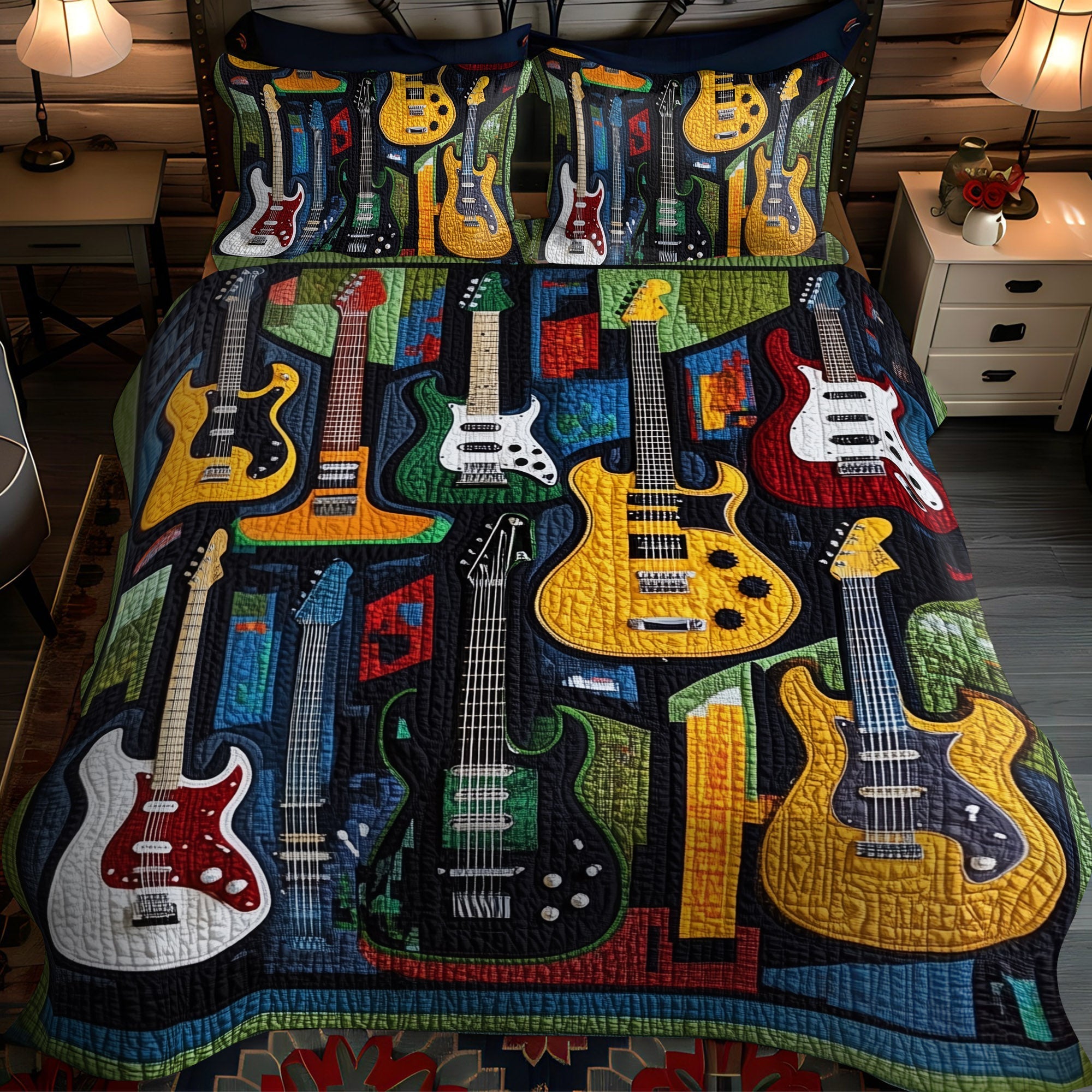 Acoustic Vibes Quilted Bedding Set Duvet Cover Best Christmas Gifts For Guitar Players