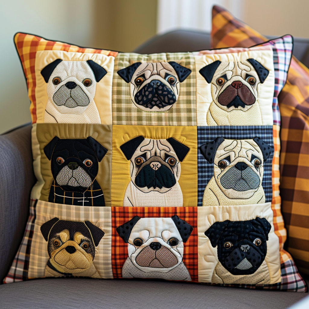 Adorable Baby Pugs Quilted Pillow Case Sofa Pillow Covers Christmas Gifts For Pug Lovers