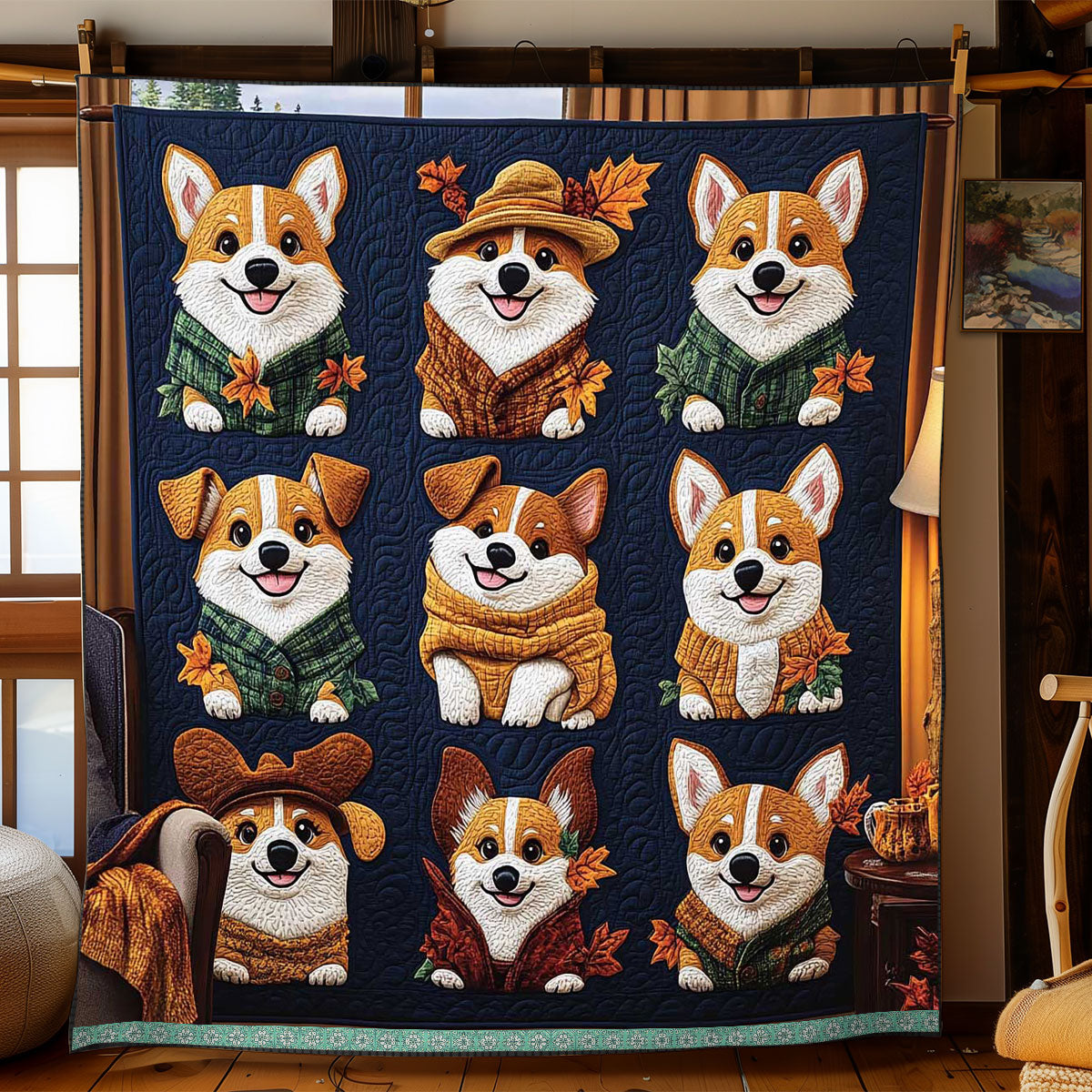 Adorable Autumn Corgi Quilt Blanket Funny Corgi Gifts