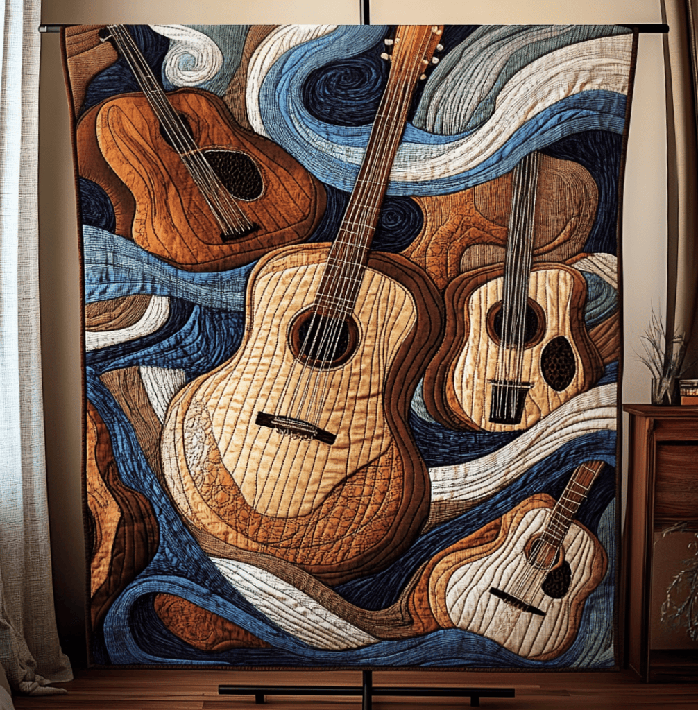 Acoustic Waves Quilted Blanket  Christmas Gifts For Guitar Players
